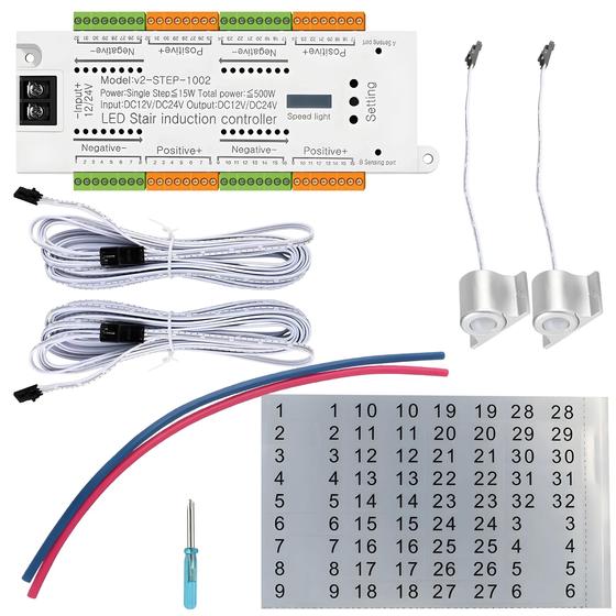 Imagem de Kit Controlador De Luz De Escada Com Sensor De Movimento LED Flexível 32 Canais DC 12V 24V