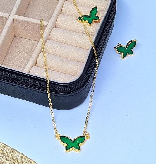 Imagem de Kit Conujnto Colar e Brincos Feminino Adulto e Infantil Borboleta Pequena Esmaltado Resinado Folheado Lançamento Moda