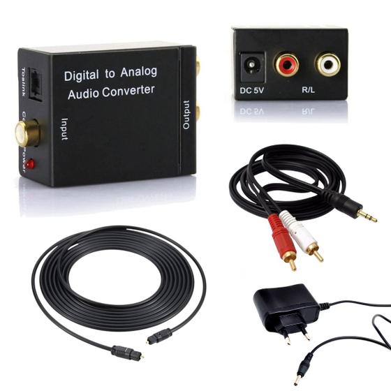 Imagem de Kit Conversor Audio Digital Cabo Optico + RCA x P2 Auxiliar Smart Tv Home Theater Estereo