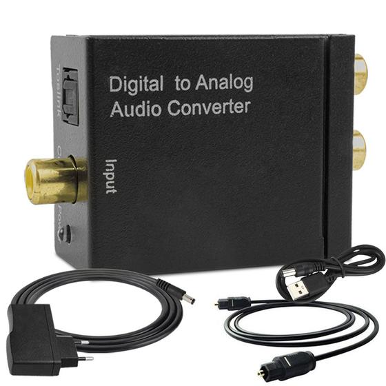 Kit Conversor Áudio Digital Para Analógico Rca + Cabo Óptico S/pdif Toslink 1 Metro + Fonte Energia + Usb Dc Menor preço em Kit Conversor Áudio Digital Para Analógico Rca + Cabo Óptico S/pdif Toslink 1 Metro + Fonte Energia + Usb Dc