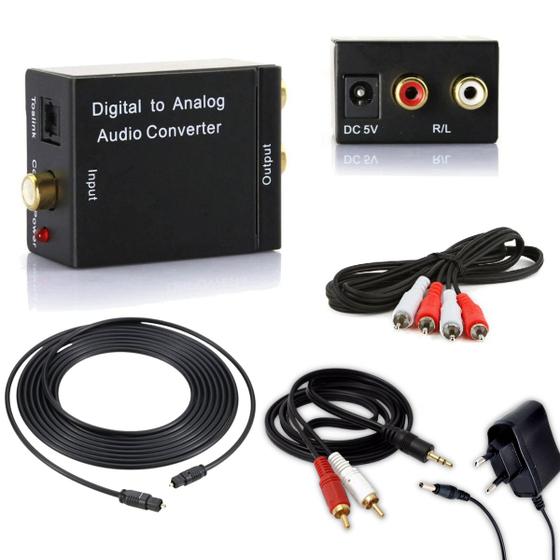 Imagem de Kit Conversor Cabo Óptico Áudio Digital Smart Tv Home Theater + Cabo RCA ou P2 para Caixa Som