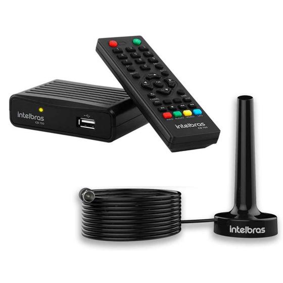 Kit Conversor Digital TV Hd Hdtv + Antena Interna Digital Cabo 5 metros Intelbras Imagem de Kit Conversor Digital TV Hd Hdtv + Antena Interna Digital Cabo 5 metros Intelbras