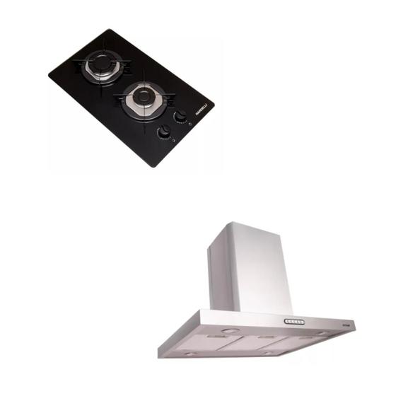 Imagem de Kit Cooktop 2 B Automático + Coifa Parede Ciri 90cm Nardelli 3 Velocidade