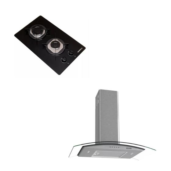 Imagem de Kit Cooktop 2 B automático + Coifa Vidro Curvo Inox 60cm depurador exaustor