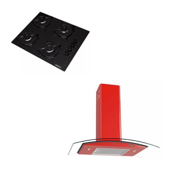 Imagem de Kit Cooktop 4 Bocas automático + Coifa Nardelli 80cm Vermelho Lampada LED