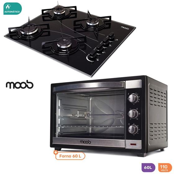Kit Cooktop 4 Bocas e Forno Eletrico 60l com Espeto 110V Moob Kit
