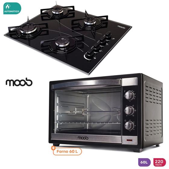 Kit Cooktop 4 Bocas e Forno Eletrico 60l com Espeto 220v Moob Forno