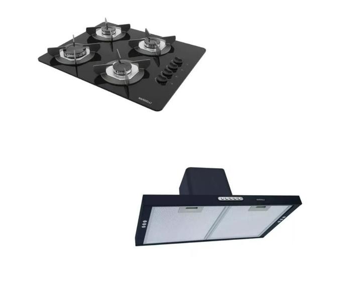 Imagem de Kit Cooktop 4 Bocas ferro fundido + Depurador 90cm Nardelli INOX LED