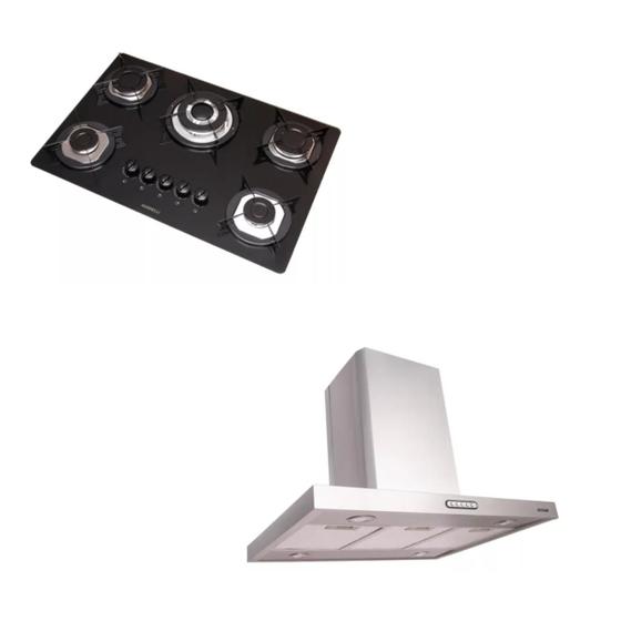 Imagem de Kit Cooktop 5 bocas Automático + Coifa Inox 90cm Nardelli Alumínio lavavél