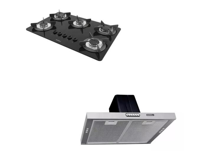 Imagem de Kit Cooktop 5 Bocas Automático + Depurador 90cm Em Inox Lampada de Led 