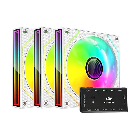 Imagem de Kit Cooler C3tech RGB F9-l650whRGB Com Controladora Branco