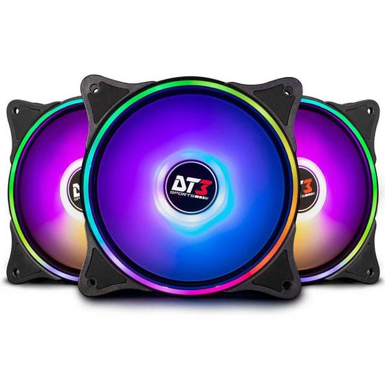 Imagem de Kit Cooler Gabinete DT3Sports ZX120 Sync Pro RGB 3x120mm 3 Fans Double Ring + Controlador RGB