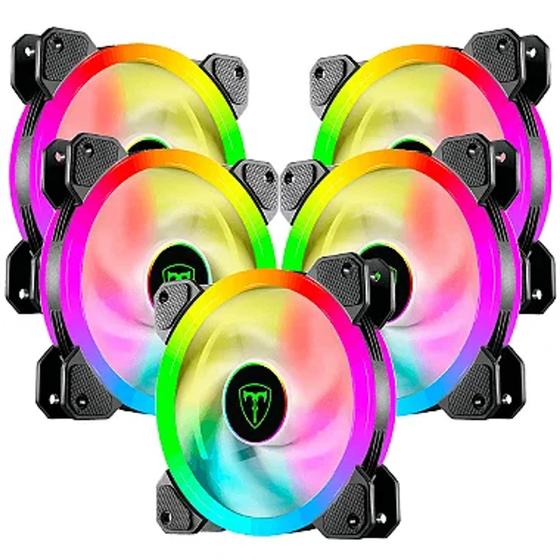 Imagem de Kit cooler para gabinete 5x fans t-dagger 120mm, rainbow, black - t-tgf515