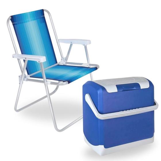Imagem de Kit Cooler Termoeletrico 24 L Mini Geladeira 12 V+ Cadeira Aluminio