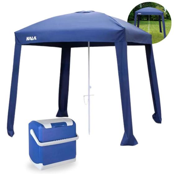 Imagem de Kit Cooler Termoeletrico 24 Lts Mini Geladeira 12 V + Guarda Sol Modelo Cabana Gazebo 2,2 X 2,2 M