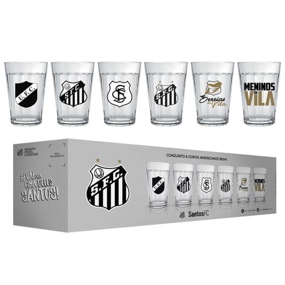 Imagem de Kit Copa do Coração, 6 Copos Americanos 190ml. Santos. Licenciamento Oficial. Indispensável para todo Torcedor Apaixonado.