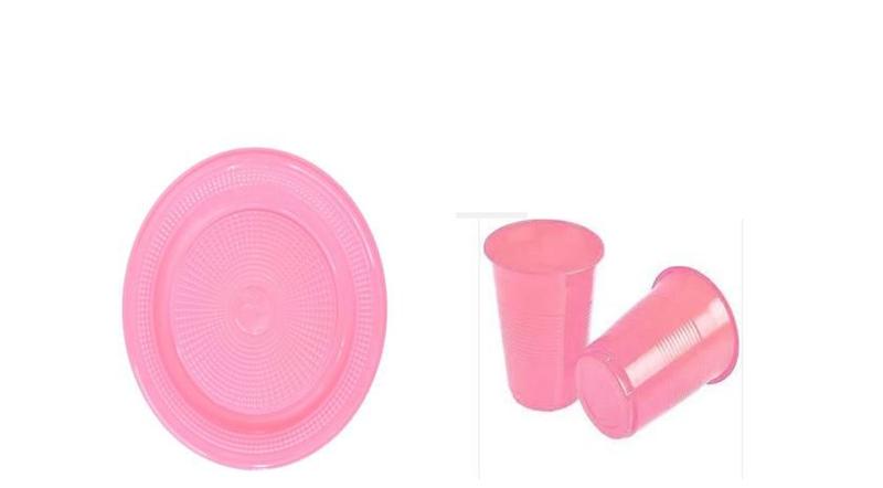 Imagem de Kit Copo 200ml + Prato 15cm Rosa Plástico- 200un