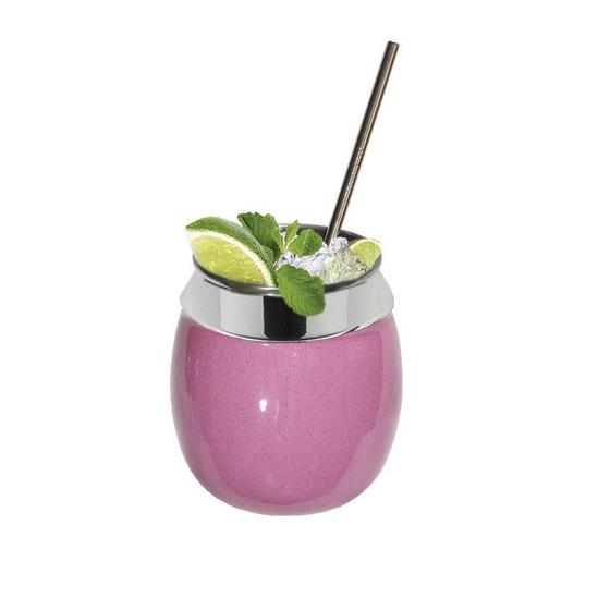 Imagem de Kit Copo 650ml Coco Alumínio + Canudo Inox Drinks Gin Rosa