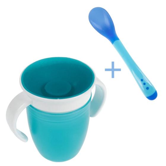 Imagem de Kit Copo De Silicone Sem Bico Sucção Com Alça E Colher Termo Sensível Muda De Cor Com Altas Temperaturas Introdução Para Bebês