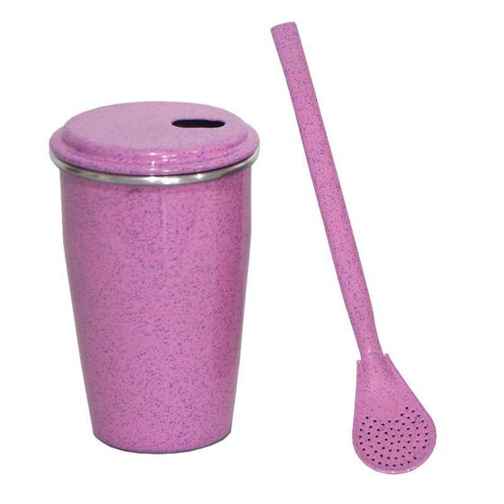 Imagem de Kit Copo Liso e Bomba Metal Colorido Terere Térmico Rosa Pig
