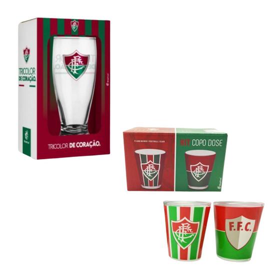 Imagem de Kit Copo Munich Tulipa Cerveja Chopp + Copo Dose Shot 60ml C/ 2un Pinga Cachaça Fluminense