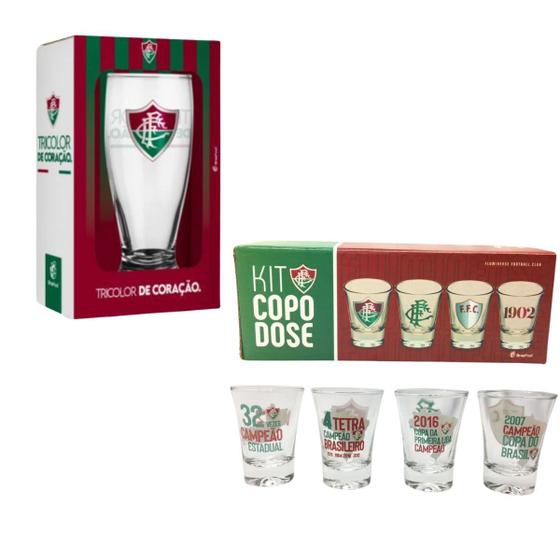 Imagem de Kit Copo Munich Tulipa Cerveja Chopp + Copo Dose Shot 60ml C/ 4un Pinga Cachaça Fluminense