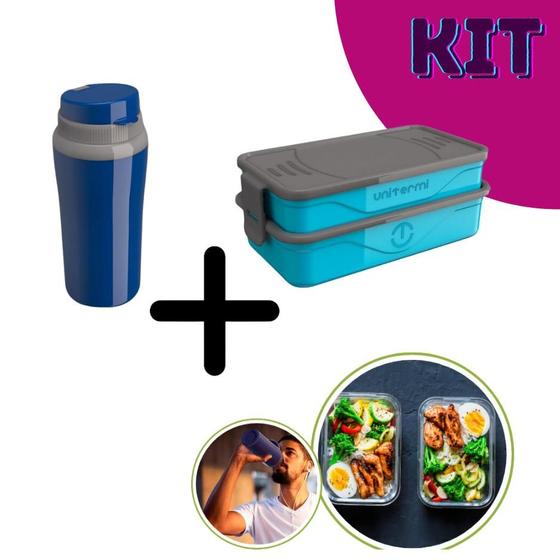 Imagem de kit copo térmico 650 ml + organizador de marmita com duas divisórias e porta talheres