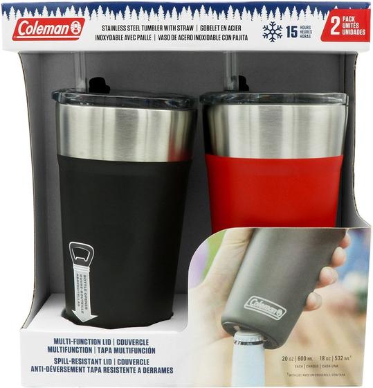 Imagem de Kit Copo Termico com Tampa e Canudo Coleman 600ML - Preto/Vermelho