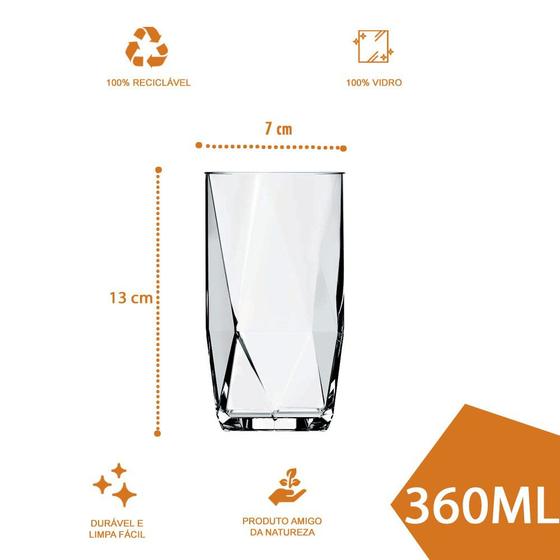 Imagem de Kit Copos 360 ML Vidro Long Drink Transparente Topázio 6Un