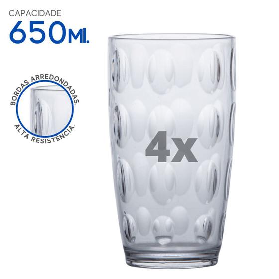 Imagem de Kit Copos Acrílico Cristal Resistente Cozinha 650 ML c/ 4 Pç
