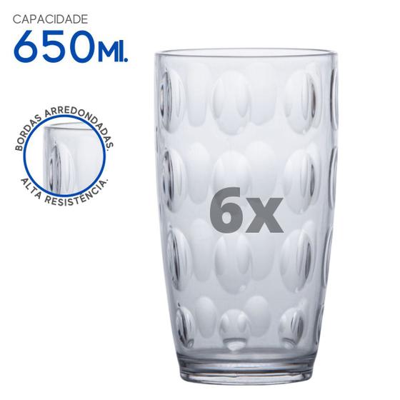 Imagem de Kit Copos Acrílico Cristal Resistente Cozinha 650 ML c/ 6 Pç