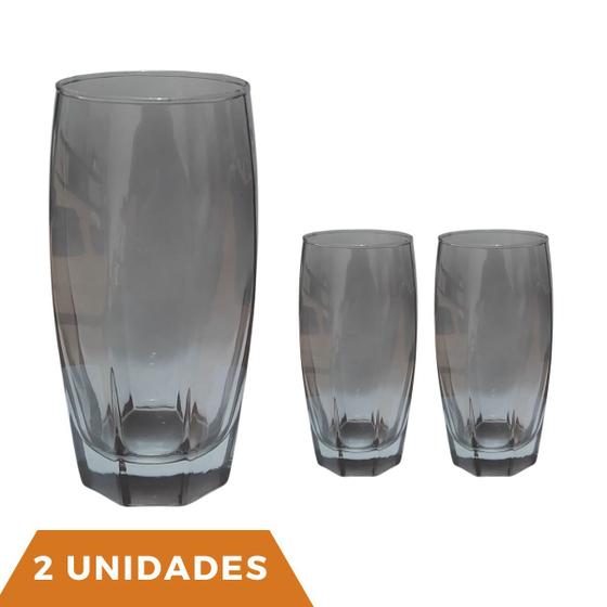 Imagem de Kit Copos de Vidro 370ml Cinza Florida Agua Suco Vinho 2Un