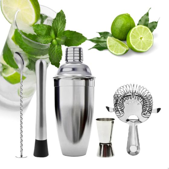 Imagem de Kit Coqueteleira Aço Inox Bartender 5 Peças Drinks Coquetéis