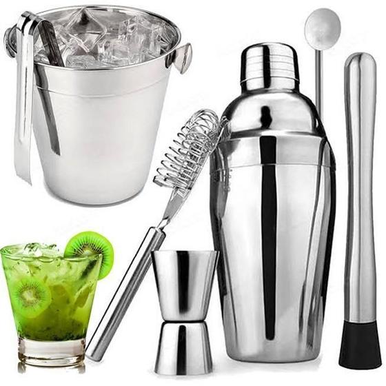 Imagem de Kit Coqueteleira Barman Profissional Aço Inox 500Ml 7 Peças