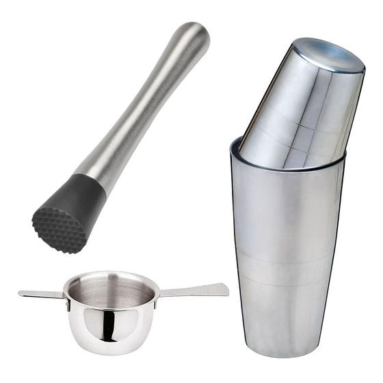 Kit coqueteleira - dosador - socador de frutas - drinks bar bebidas coquetel