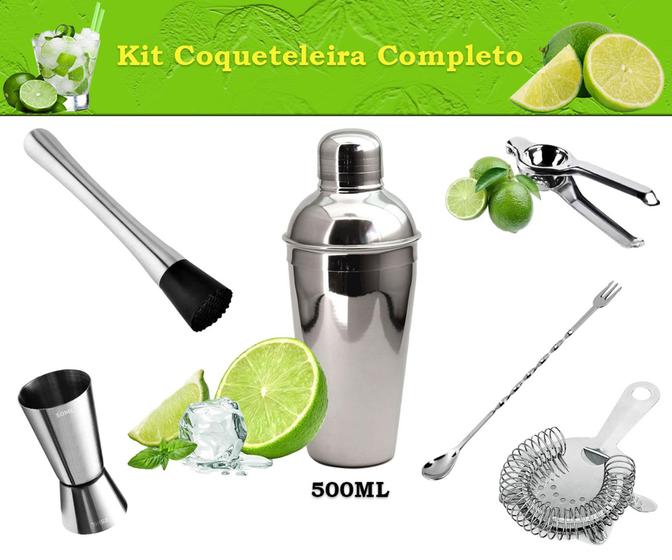 Imagem de Kit Coqueteleira Inox 6 Peças 500ml Caipirinha & Drinks Kit Completo