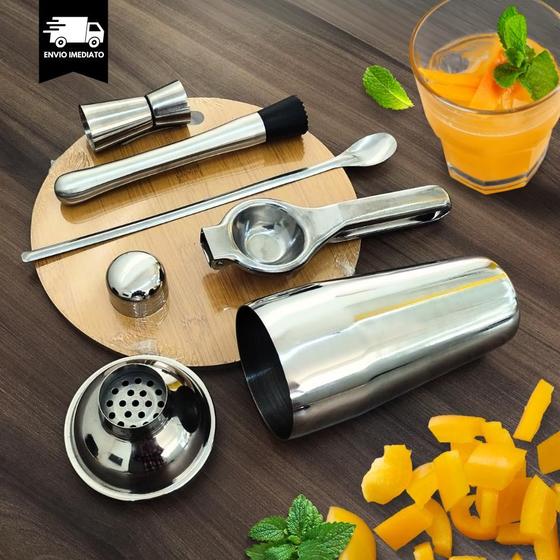 Imagem de Kit Coqueteleira Profissional 6 peças 750ml para Drinks Bebidas Coquetéis Caipirinhas Batidas com Coqueteleira Socador Colher Bailarina Dosador