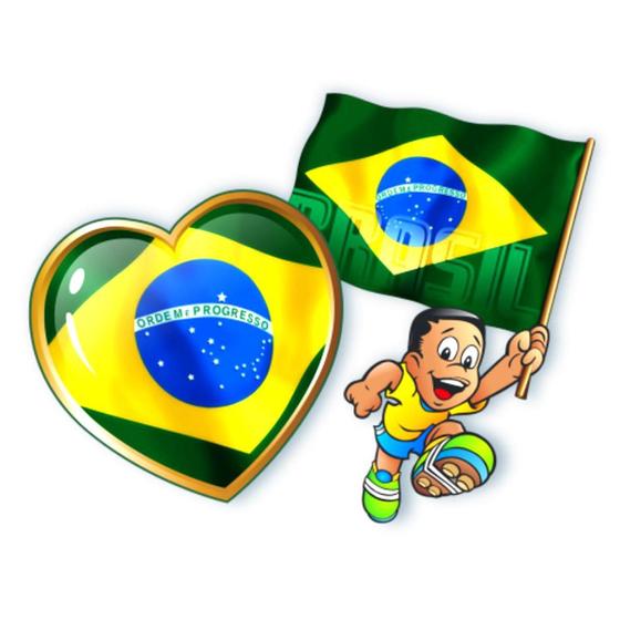 Imagem de Kit Coração + Menino C/Bandeira Futebol Brasil Copa Do Mundo