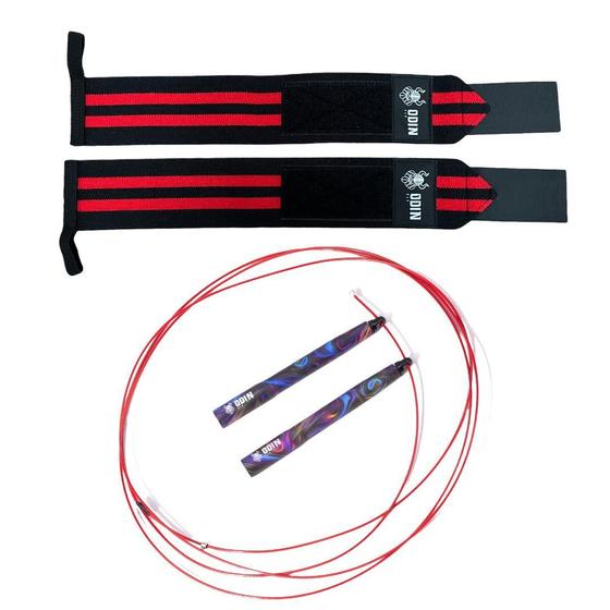 Imagem de Kit Corda De Pular Profissional Speed Rope Munhequeira Odin