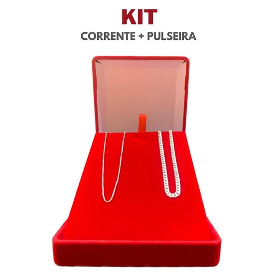 Imagem de Kit Cordão De Prata 60Cm Masculina Com Pulseira Grumet 925