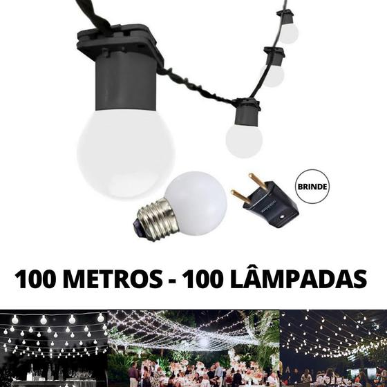 Imagem de KIT Cordão Varal de Luz Festão 100 Metros com 100 Lâmpadas Branco Frio Bivolt