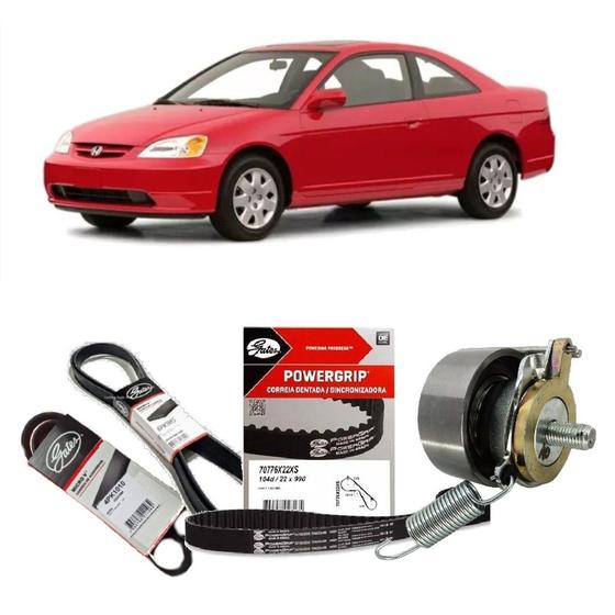 Imagem de Kit Correias + Tensor Honda Civic 1.7 16v 2004 2005 2006
