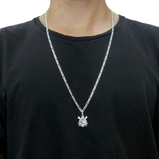 Imagem de Kit Corrente 3x1 Pingente Corinthians Prata 925 com 70cm 3mm