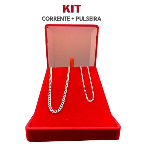 Imagem de Kit Correntinha 70Cm Masculina Fininha E Pulseira Prata 925