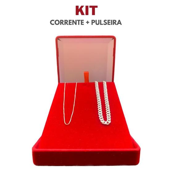 Imagem de Kit Correntinha De Prata 60Cm E Pulseira Escama De Peixe