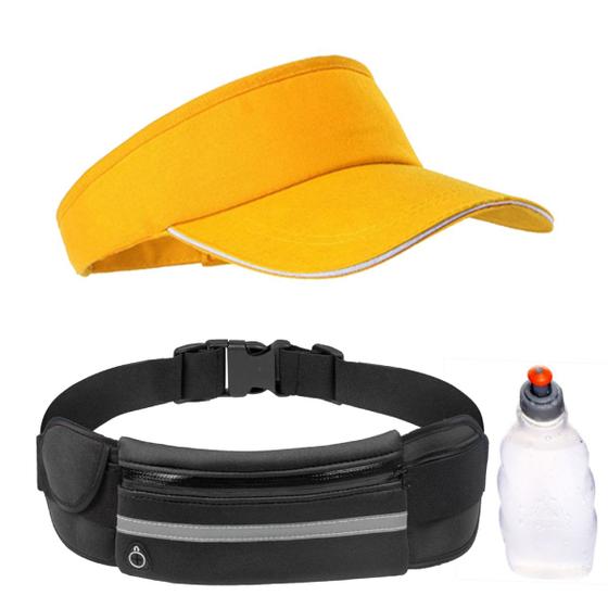 Imagem de Kit Corrida Viseira Boné Cinto Hidratação Triathlon Amarelo