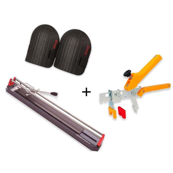 Imagem de Kit Cortador Manual Master 115 e Joelheira em EVA e Alicate para Nivelamento