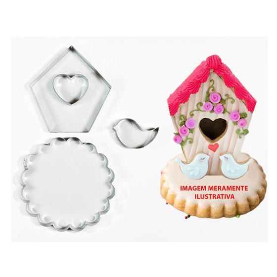 Imagem de Kit Cortadores Para Biscoito Casinha de Passarinho 4PC -  KAFSTAR