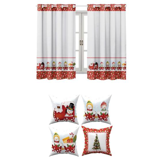 Imagem de Kit Cortina 2 Metros + 4 Capa de Almofada Natalina Decoração Enfeites de Natal