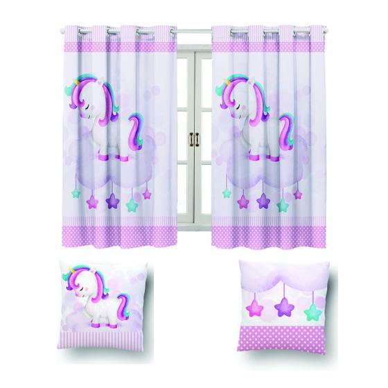 Imagem de Kit Cortina 2m +2 Capa De Almofada Decoração Quarto Infantil